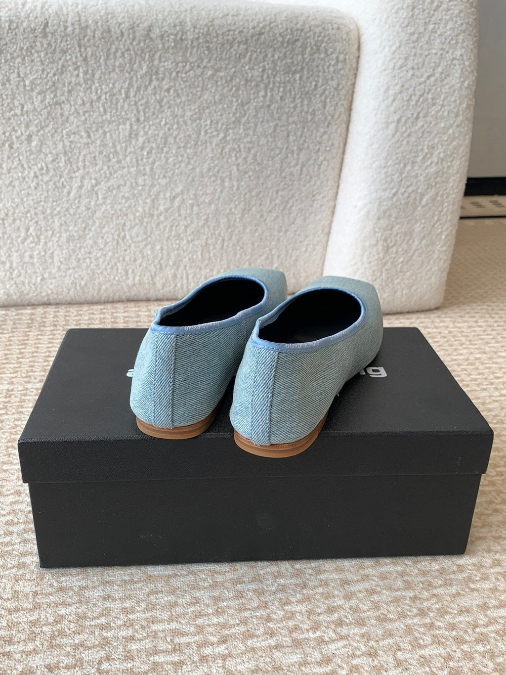 SQUARE-TOE BALLET FLAT IN LIGHT BLUE DENIM FABRIC