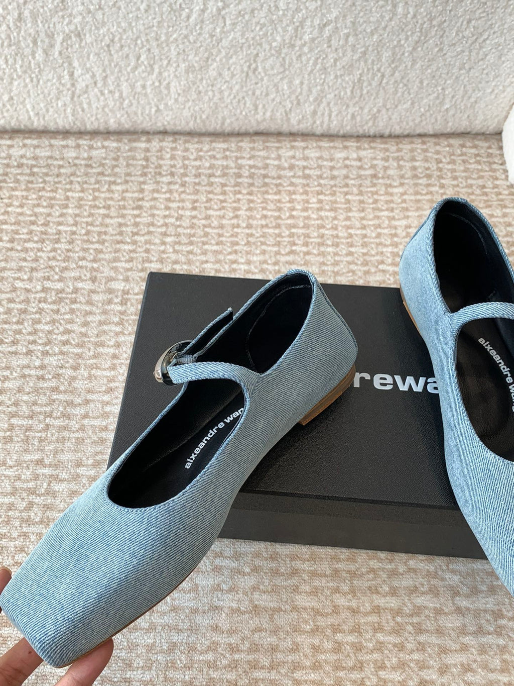 SQUARE-TOE MARY JANE IN LIGHT BLUE DENIM FABRIC