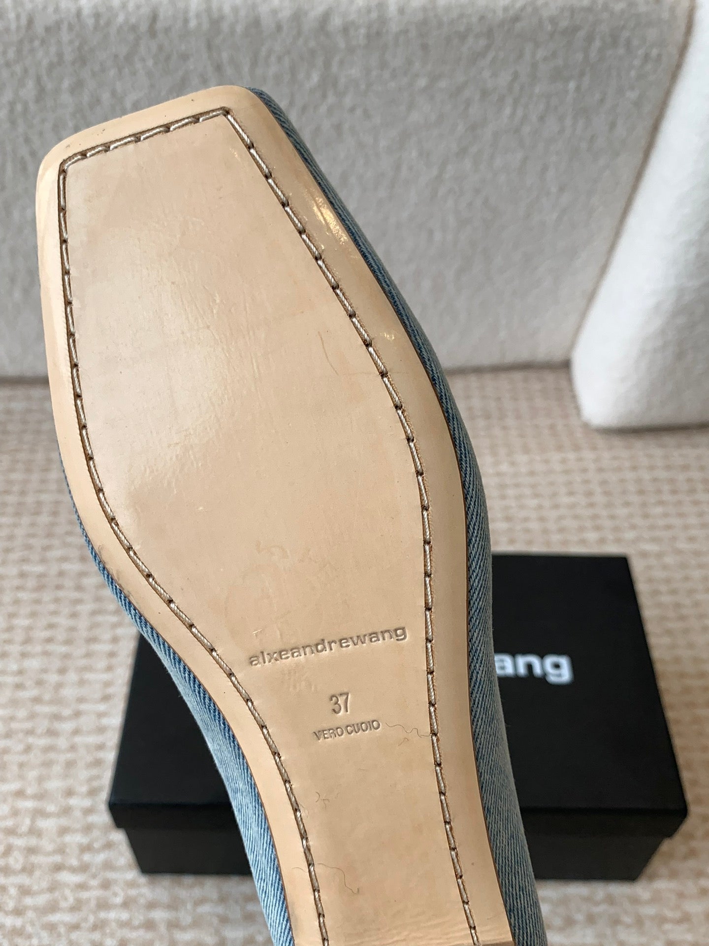 SQUARE-TOE MARY JANE IN LIGHT BLUE DENIM FABRIC