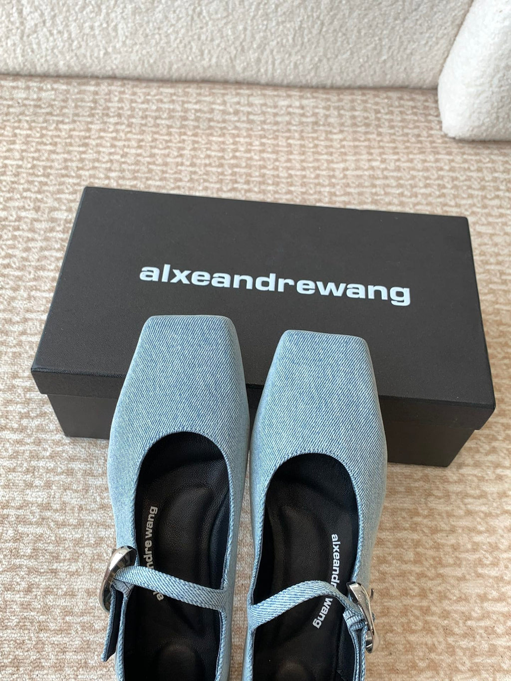 SQUARE-TOE MARY JANE IN LIGHT BLUE DENIM FABRIC