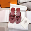 HM 26S KELLY BUCKLE THONG SANDALS IN DARK RED CALFSKIN SILVER HARDWARE