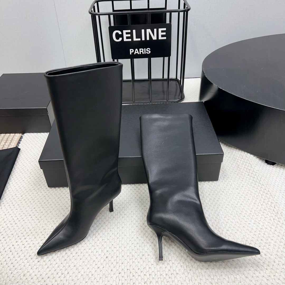 KNEE HIGH BOOTS 85 MM IN BLACK CALFSKIN