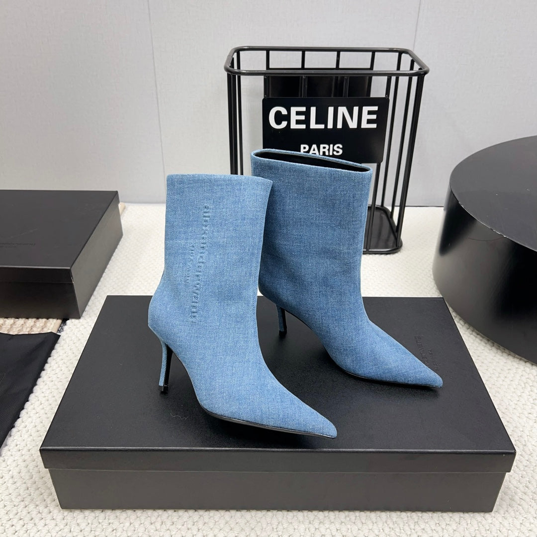 HIGH HEEL 85 MM IN CERULEAN BLUE DENIM FABRIC