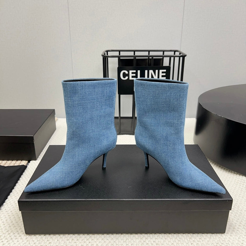 HIGH HEEL 85 MM IN CERULEAN BLUE DENIM FABRIC