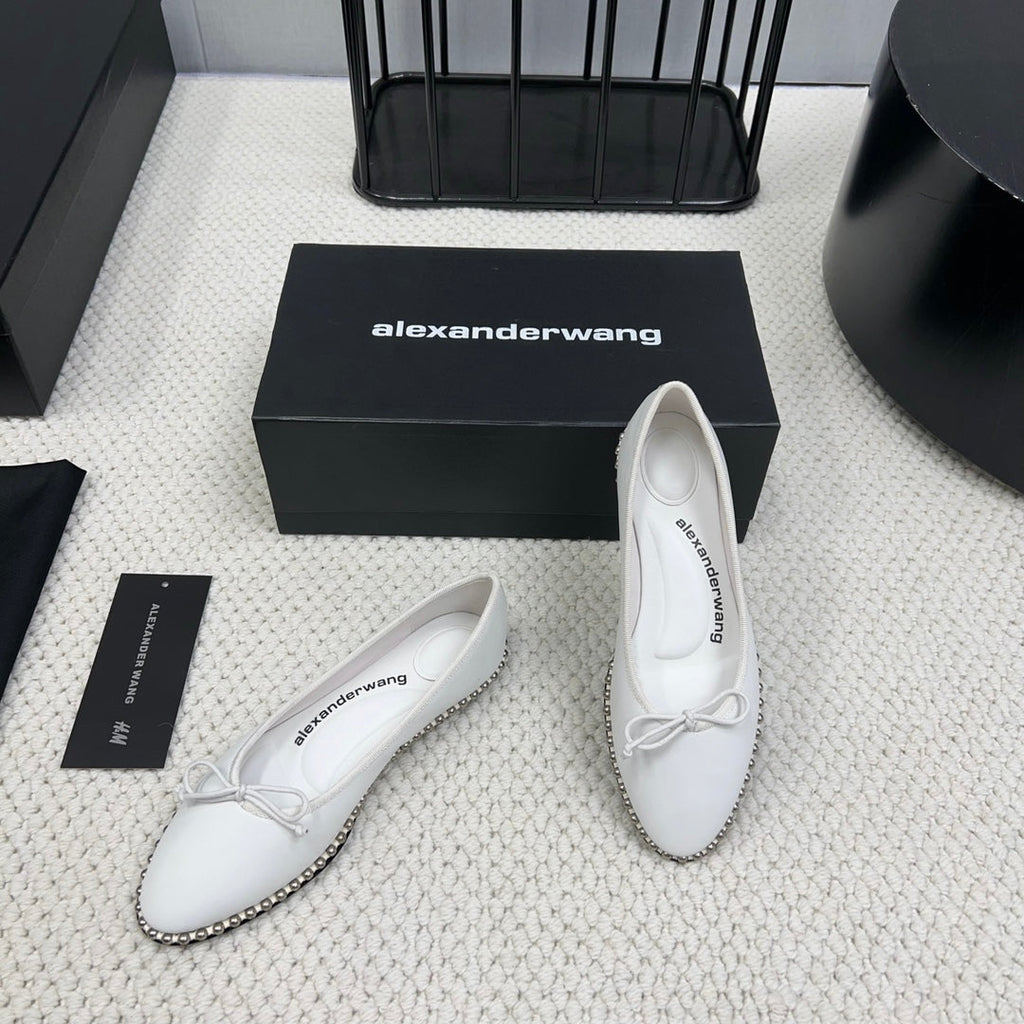 LINA BALLCHAIN FLAT IN WHITE LAMBSKIN
