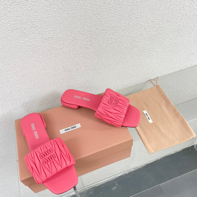 Women's Rose Red Leather Slippers