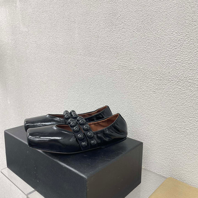 ALAIA MARY JANE PEARL IN GLOSSY BLACK LAMBSKIN