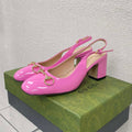 GG WOMEN'S HORSEBIT SLINGBACK 75MM IN FUSICA PINK CALFSKIN