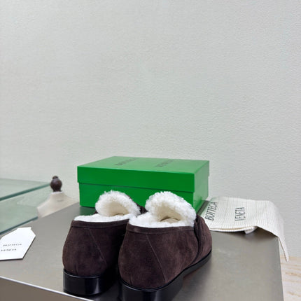 BOTTEGA VENETA 26S LOAFERS IN DARK BROWN SUEDE AND WHITE WOOL