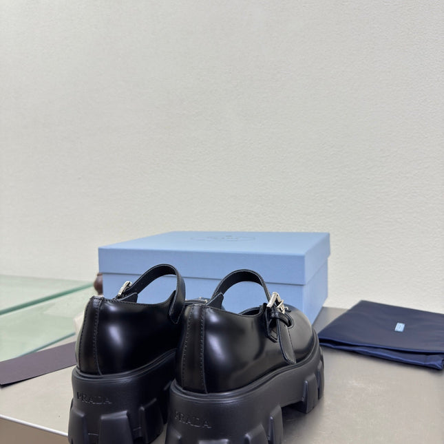 PRADA 25S PLATFORM MARY JANE SHOES IN BLACK CALFSKIN STYLE 3