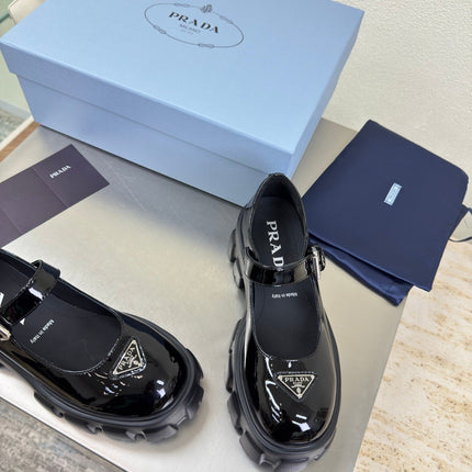 PRADA 25S PLATFORM MARY JANE SHOES IN BLACK GLOSSY CALFSKIN STYLE 2