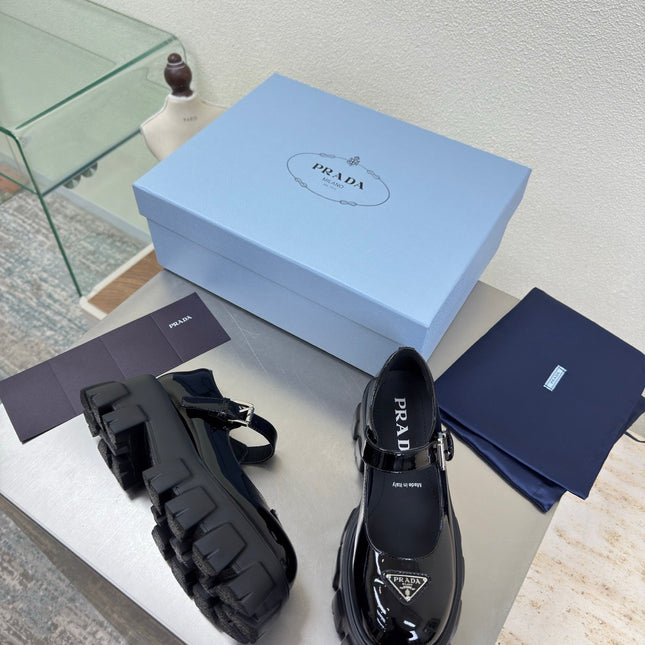 PRADA 25S PLATFORM MARY JANE SHOES IN BLACK GLOSSY CALFSKIN STYLE 2