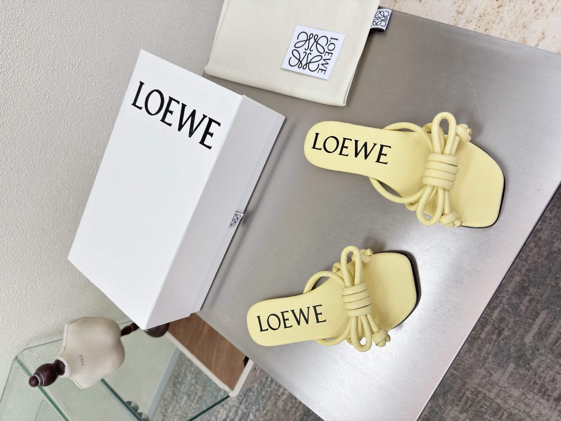 LOEWE 26S FLAMENCO KNOT SANDAL IN BUTTER YELLOW CALFSKIN