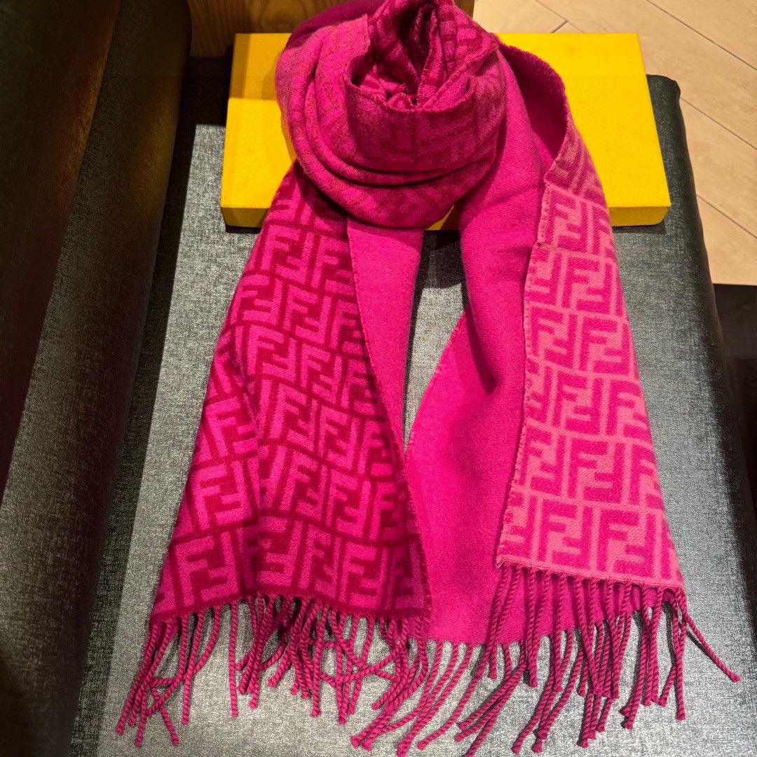 FF SCARF 180 CM IN BRIGHT PINK MONOGRAM WOOL AND CASHMERE 411830