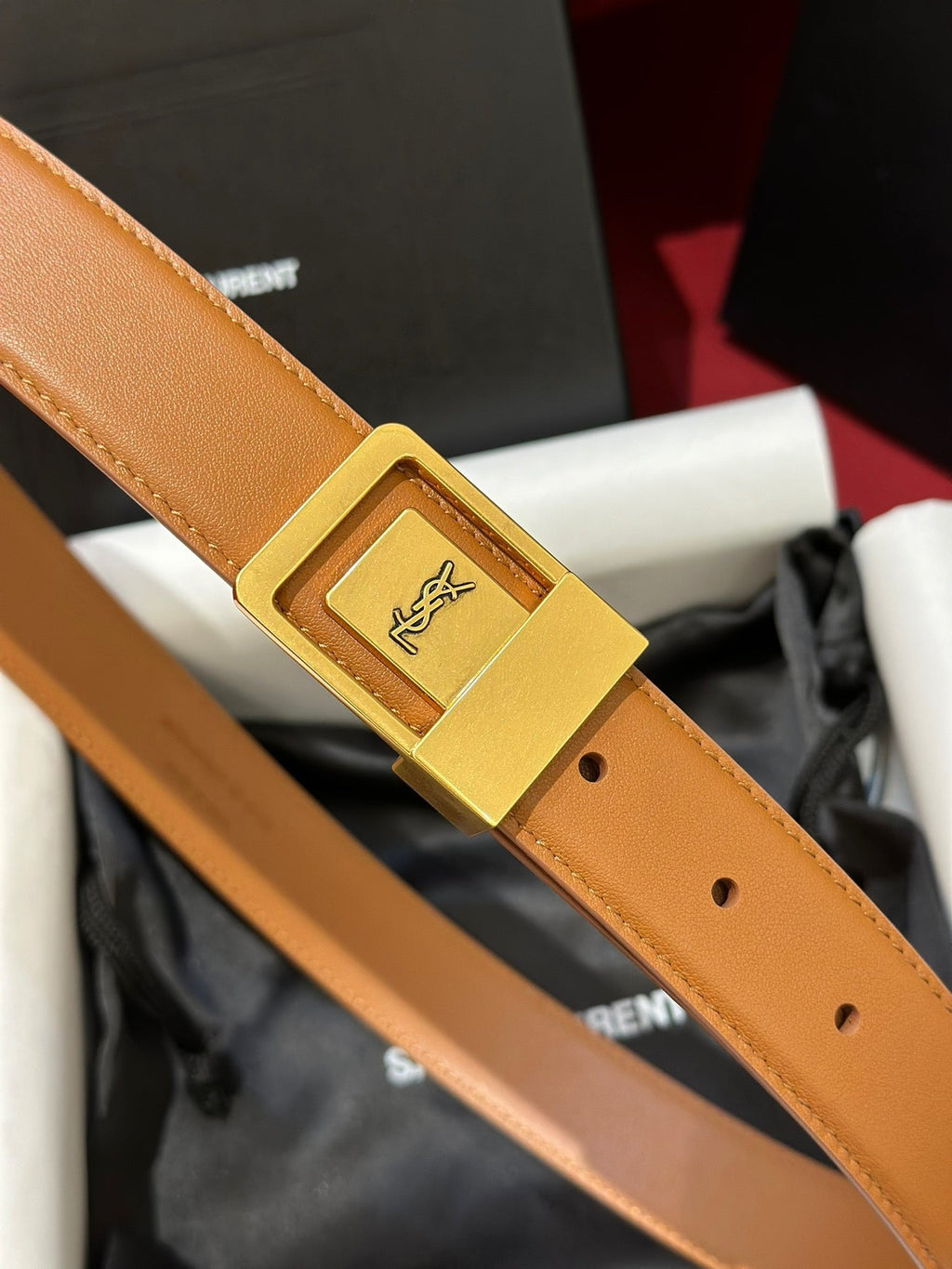 YSL 25S BELT 30 MM IN BROWN CALFSKIN 538010