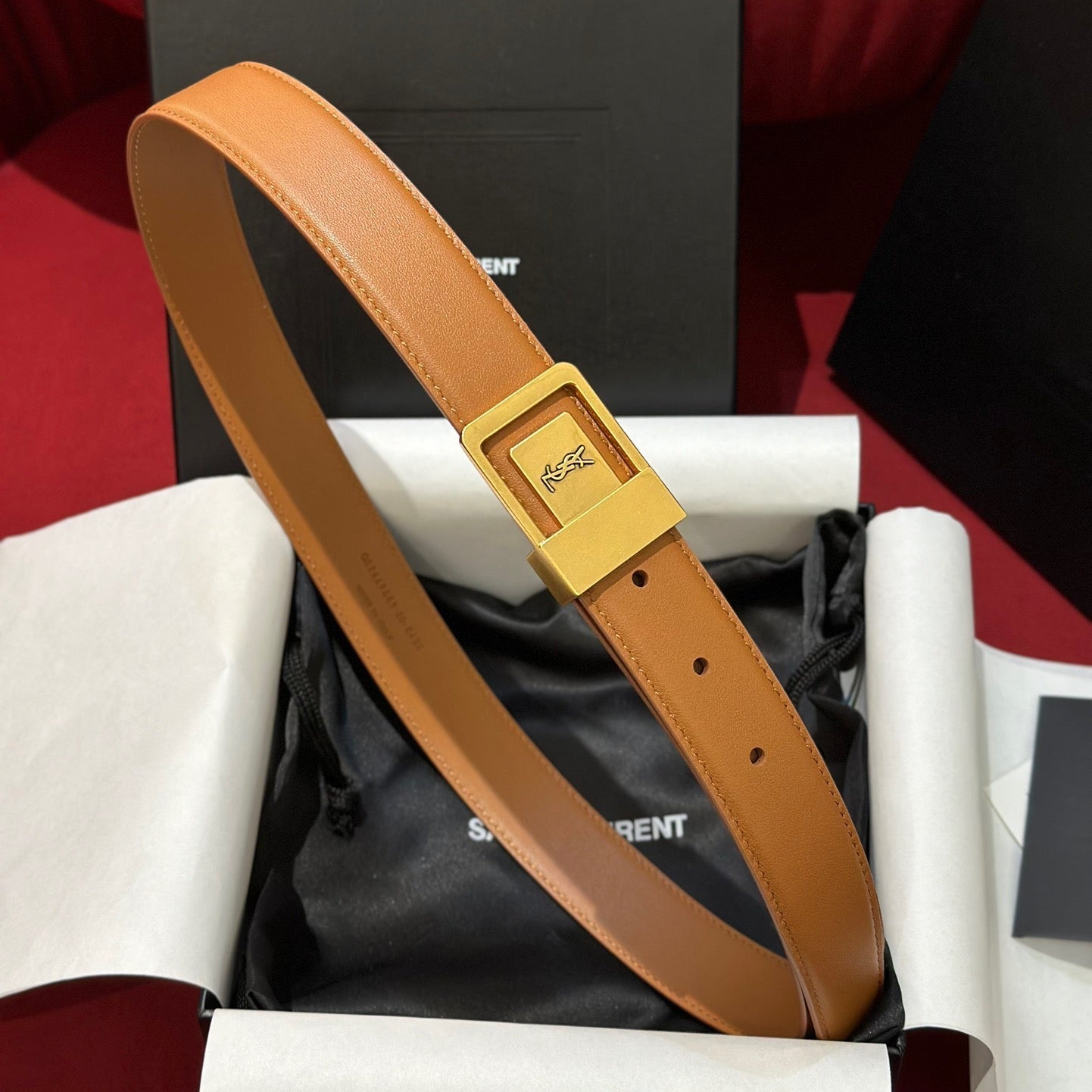 YSL 25S BELT 30 MM IN BROWN CALFSKIN 538010