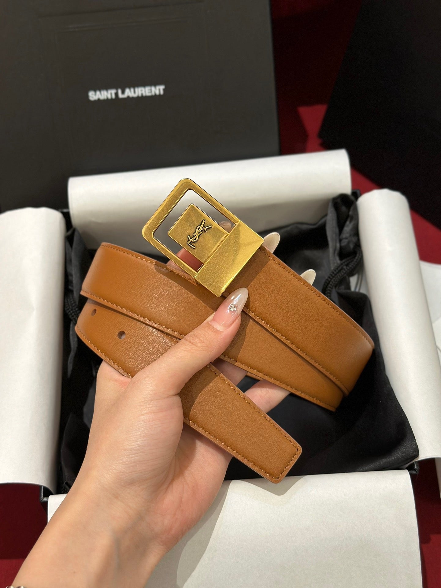 YSL 25S BELT 30 MM IN BROWN CALFSKIN 538010