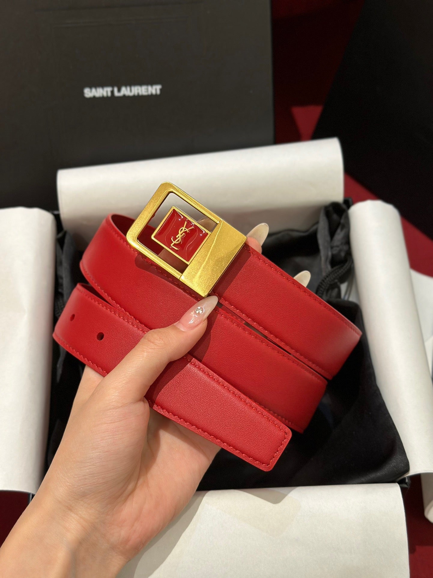 YSL 25S BELT 30 MM IN RED CALFSKIN 538009