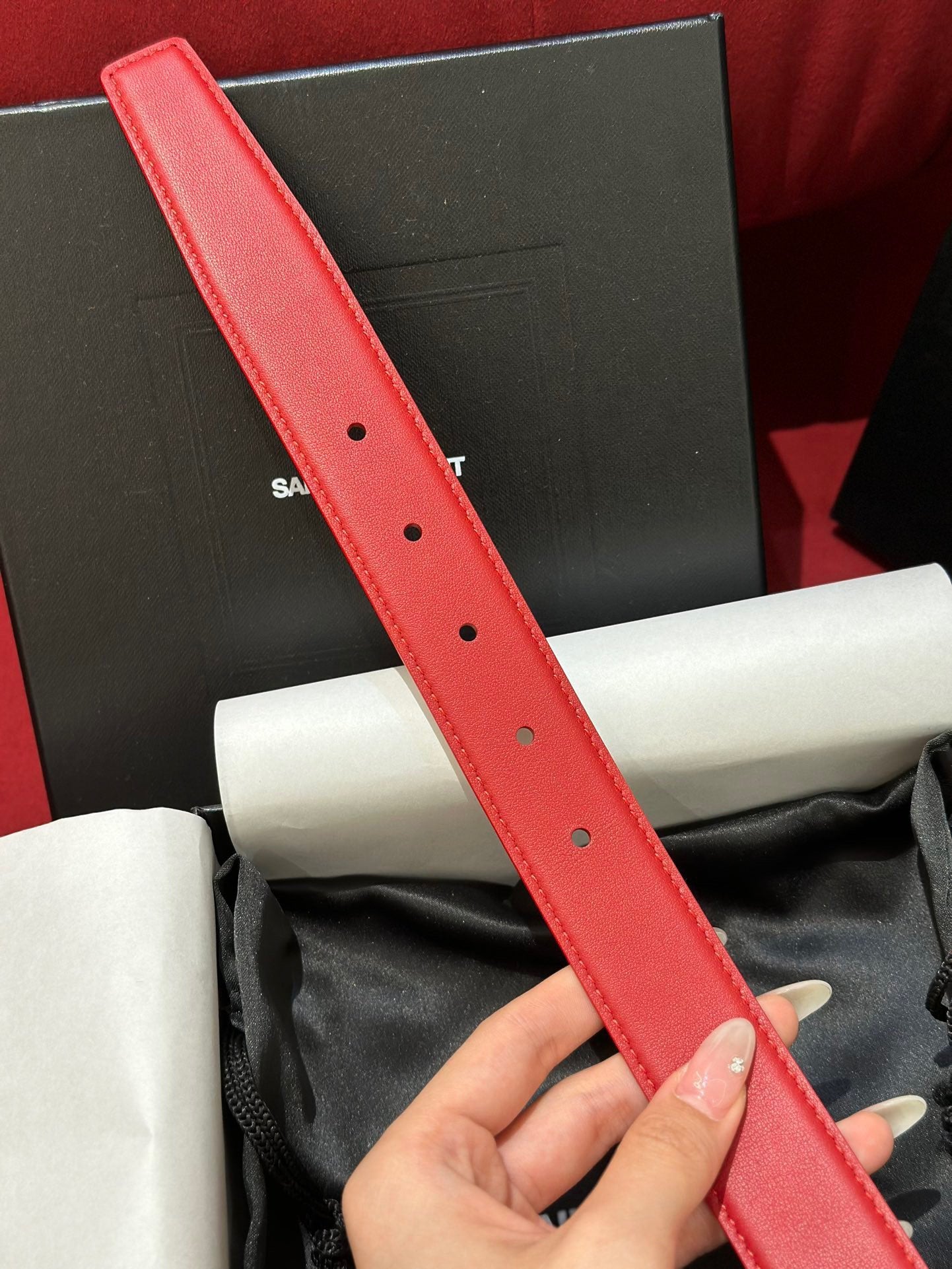 YSL 25S BELT 30 MM IN RED CALFSKIN 538009