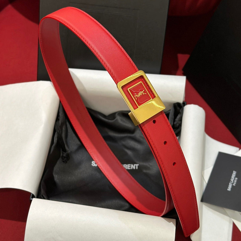 YSL 25S BELT 30 MM IN RED CALFSKIN 538009