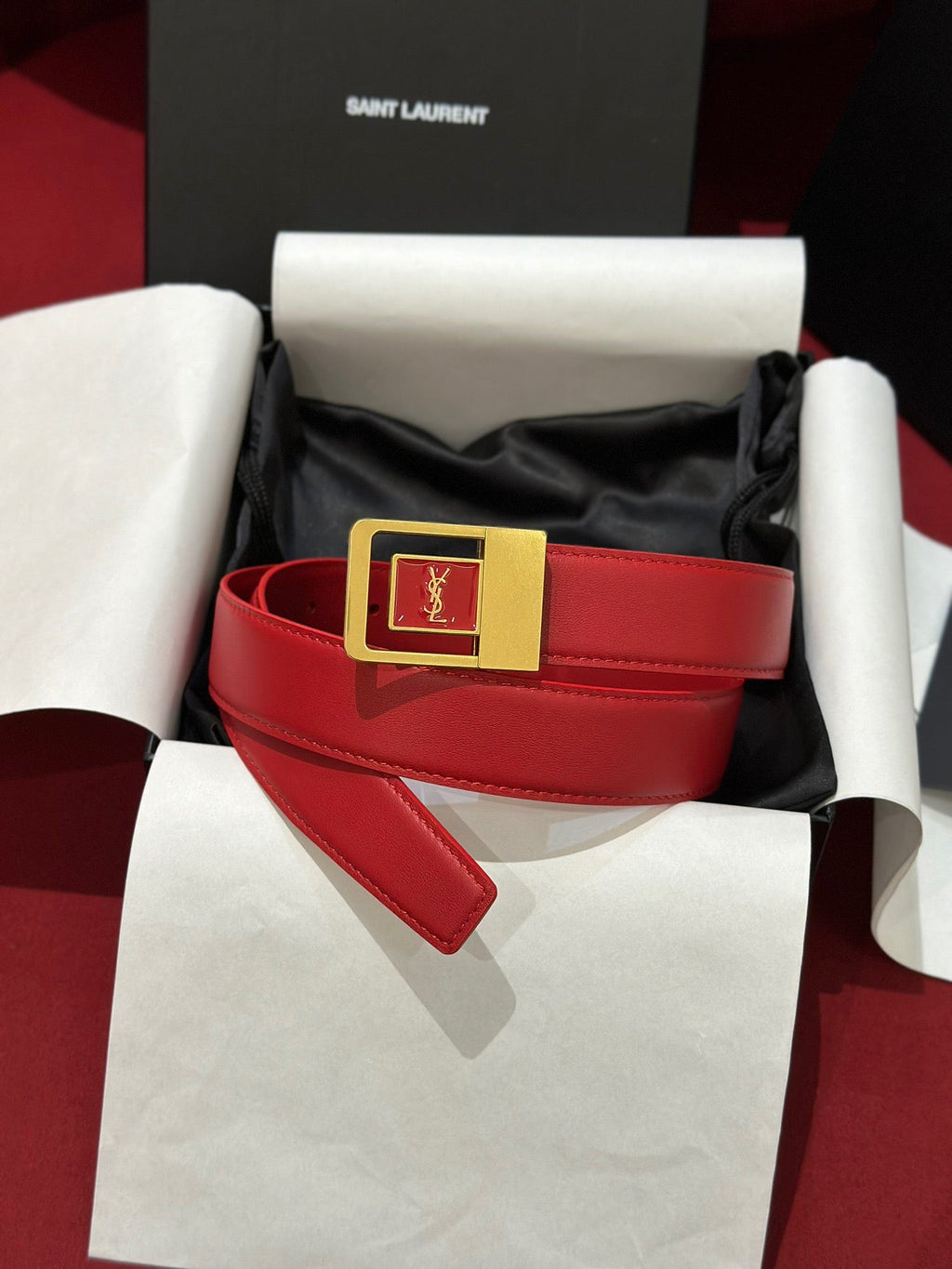 YSL 25S BELT 30 MM IN RED CALFSKIN 538009