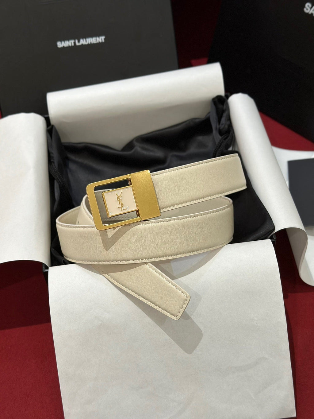 YSL 25S BELT 30 MM IN CREAM WHITE CALFSKIN 538008