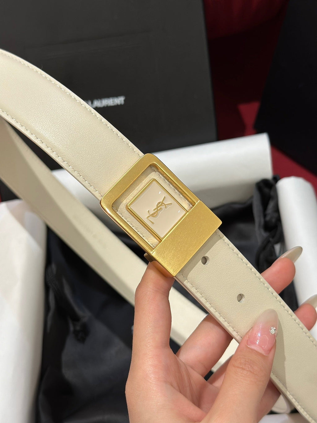 YSL 25S BELT 30 MM IN CREAM WHITE CALFSKIN 538008