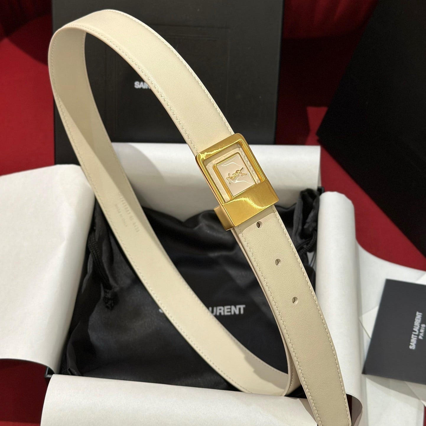 YSL 25S BELT 30 MM IN CREAM WHITE CALFSKIN 538008