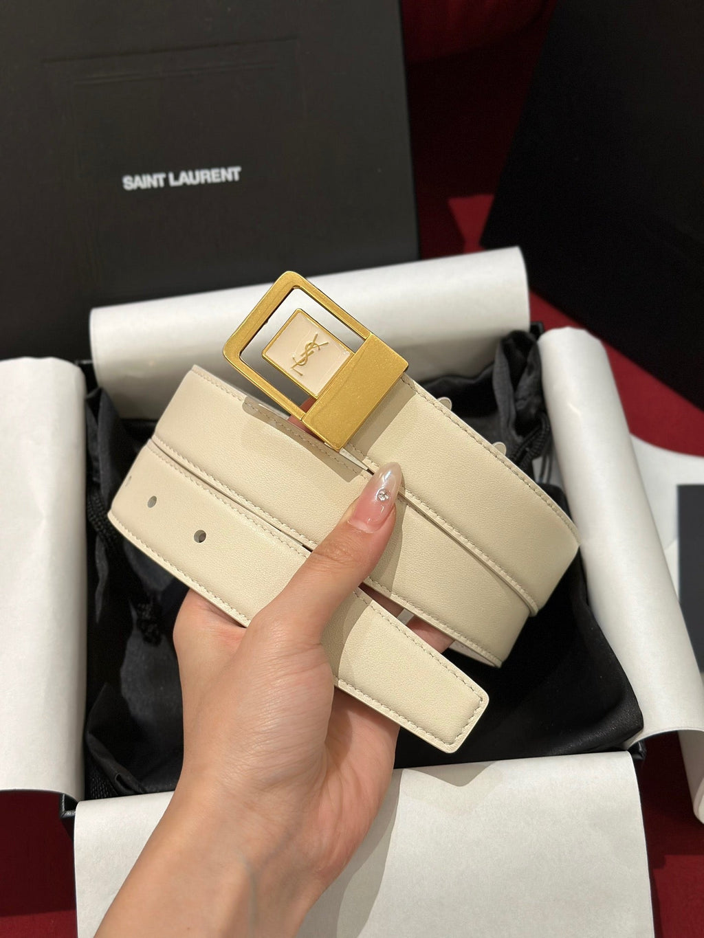 YSL 25S BELT 30 MM IN CREAM WHITE CALFSKIN 538008