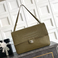 CHANEL 26S SOUPLISSIMO MAXI FLAP 39 IN OLIVE GREEN CROCODILE-EMBOSSED CALFSKIN SILVER HARDWARE