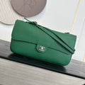 CHANEL 26S MAXI FLAP BAG 32 IN GREEN GRAINED CALFSKIN SILVER HARDWARE