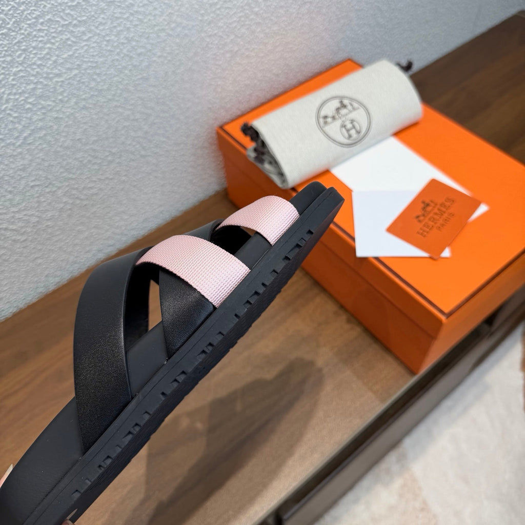 HM 26S KAZIMIR SANDAL IN BLACK CALFSKIN AND PINK FABRIC