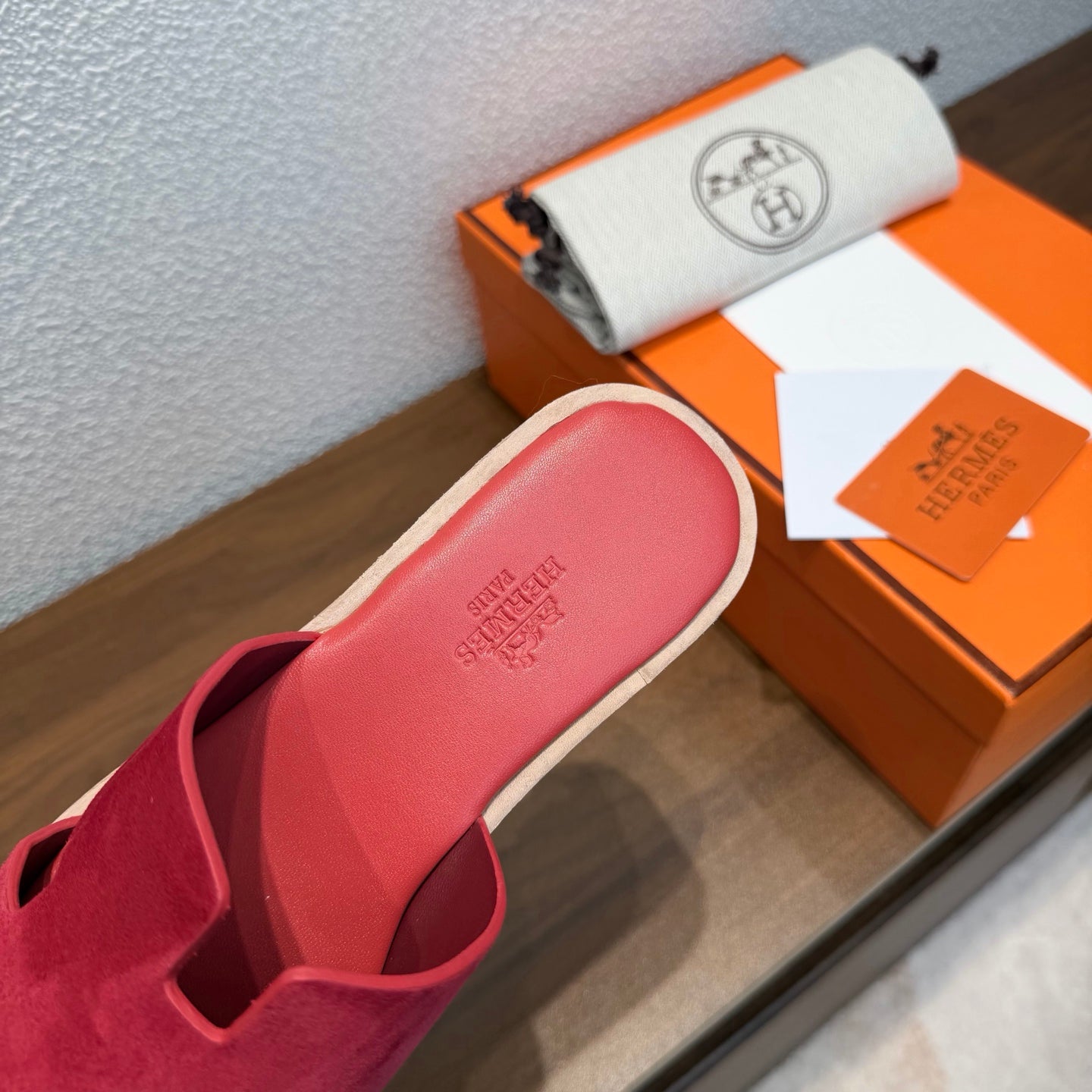 HM 26S H CUT PLATFORM SLIDES IN RED SUEDE CORK SOLE