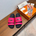 HM 26S KELLY BUCKLE DOUBLE STRAP SANDALS IN RASPBERRY PINK CALFSKIN