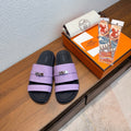 HM 26S KELLY BUCKLE DOUBLE STRAP SANDALS IN LAVENDER PURPLE CALFSKIN