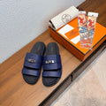 HM 26S KELLY BUCKLE DOUBLE STRAP SANDALS IN DARK BLUE CALFSKIN