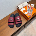 HM 26S KELLY BUCKLE DOUBLE STRAP SANDALS IN BURGUNDY RED CALFSKIN