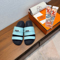 HM 26S KELLY BUCKLE DOUBLE STRAP SANDALS IN SKY BLUE CALFSKIN