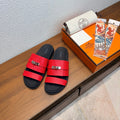 HM 26S KELLY BUCKLE DOUBLE STRAP SANDALS IN RED CALFSKIN