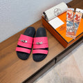 HM 26S KELLY BUCKLE DOUBLE STRAP SANDALS IN DARK PINK CALFSKIN