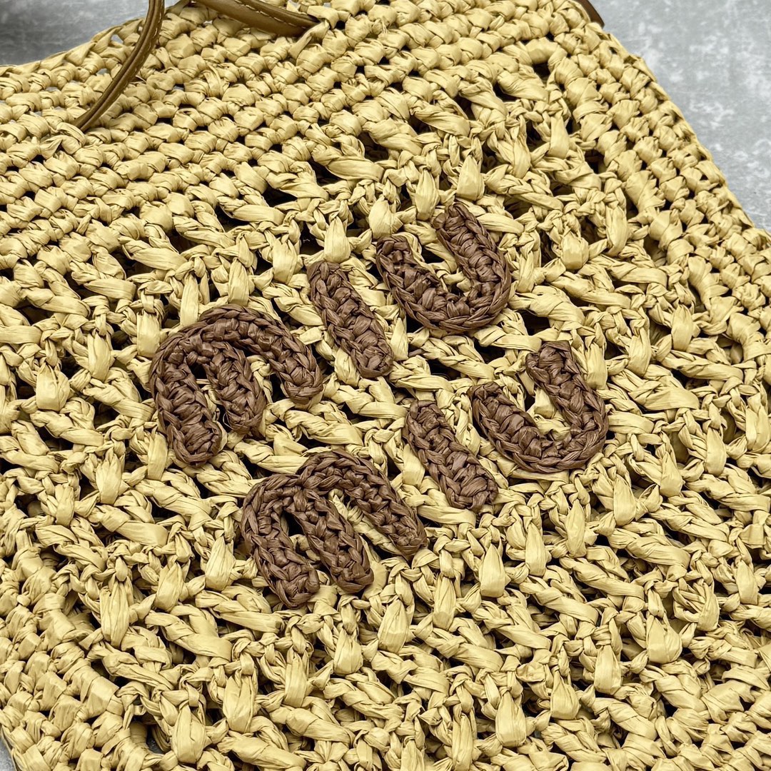 MIUMIU 26S DRAWSTRING TOTE BAG 20 IN BEIGE RAFFIA