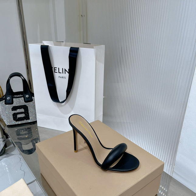 GIANVITO ROSSI 26S PADDED STRAP HIGH-HEEL MULES 105 MM IN BLACK LAMBSKIN