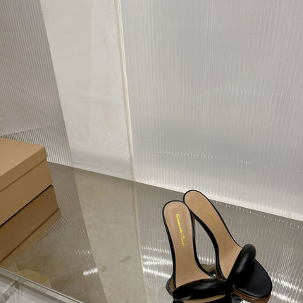 GIANVITO ROSSI 26S PADDED STRAP HIGH-HEEL MULES 105 MM IN BLACK LAMBSKIN