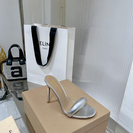 GIANVITO ROSSI 26S PADDED STRAP HIGH-HEEL MULES 105 MM IN SILVER LAMBSKIN