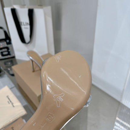 GIANVITO ROSSI 26S PADDED STRAP HIGH-HEEL MULES 105 MM IN SILVER LAMBSKIN