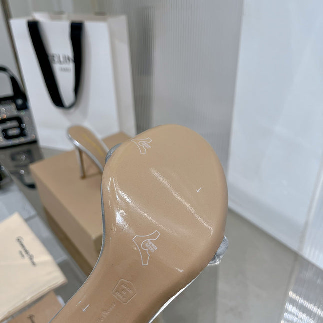 GIANVITO ROSSI 26S PADDED STRAP HIGH-HEEL MULES 105 MM IN SILVER LAMBSKIN