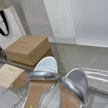 GIANVITO ROSSI 26S PADDED STRAP HIGH-HEEL MULES 105 MM IN SILVER LAMBSKIN