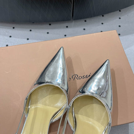 GIANVITO ROSSI 26S HEELED SLINGBACKS 85 MM IN SILVER PATENT CALFSKIN