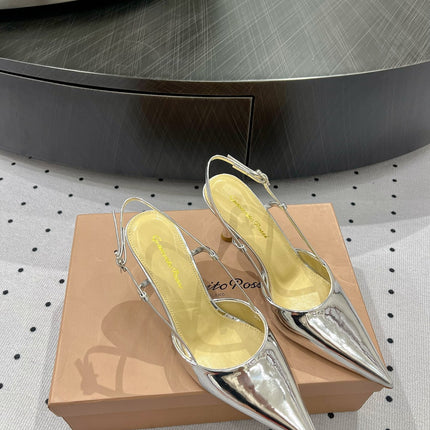 GIANVITO ROSSI 26S HEELED SLINGBACKS 85 MM IN SILVER PATENT CALFSKIN
