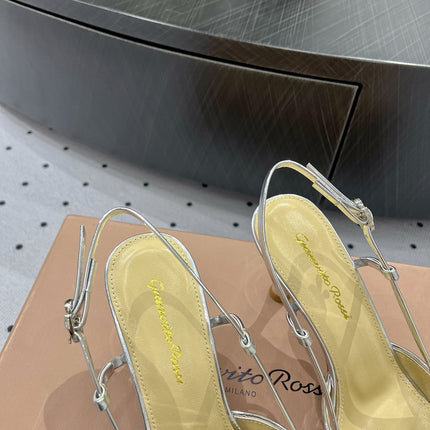 GIANVITO ROSSI 26S HEELED SLINGBACKS 85 MM IN SILVER PATENT CALFSKIN